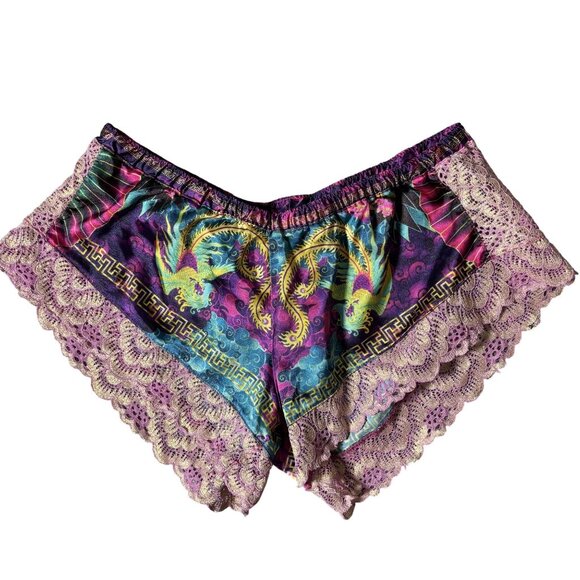 Womens Size L Silky Dragon Print Lingerie Racer Back Lace Trim Cami & Shorts Set - Picture 8 of 15